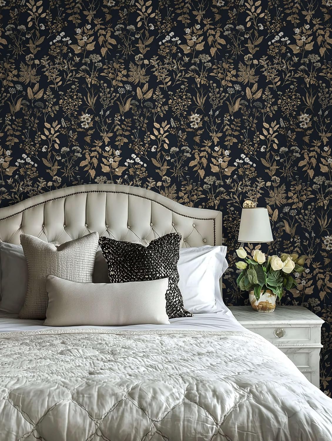 Dimoon 17.3" X 78.7" Peel and Stick Wallpaper Floral Contact Paper Boho Beige White Renter Friendly Natural Wall Paper Waterproof Removable Self Adhesive Wallpaper for Bedroom Livingroom Vinyl Roll