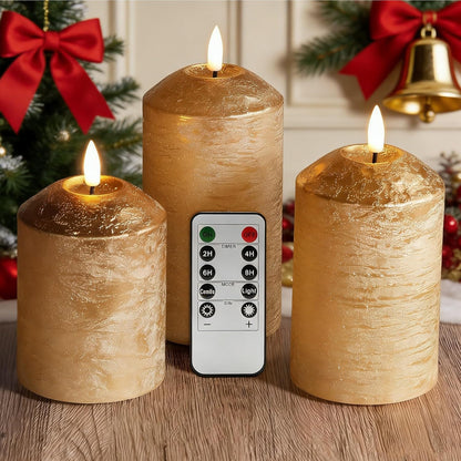 Eywamage White Flameless Pillar Candles with Remote, Flickering LED Candles Battery Powered Real Wax Set of 3