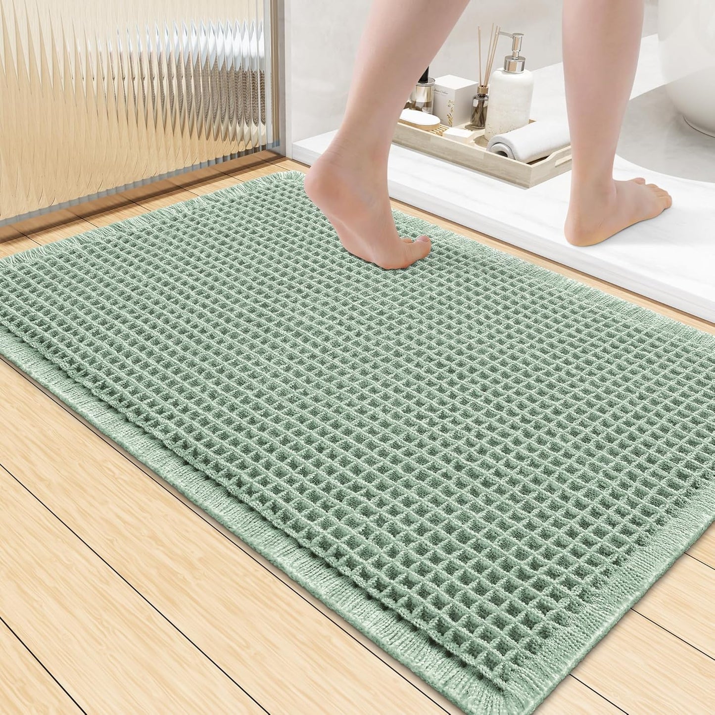Smiry Waffle Bath Mat 30x20, Extra Soft Absorbent Bathroom Rugs, Non Slip Machine Washable Quick Dry Bath Rugs for Bathroom Floor, Tub, Shower, Home Decor Accessories, Brown