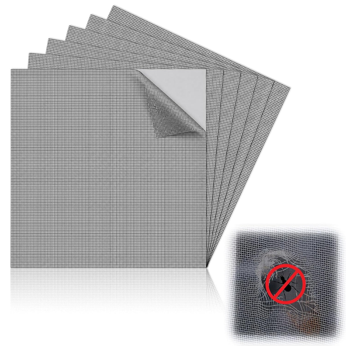CroBlissful 6pcs Extra Wide 12" x 12" Window Screen Patches Repair Kit Black Screen Tape Mesh Replacement Door Strong Adhesive Fiberglass Repair for Window Door Holes Tent Nets