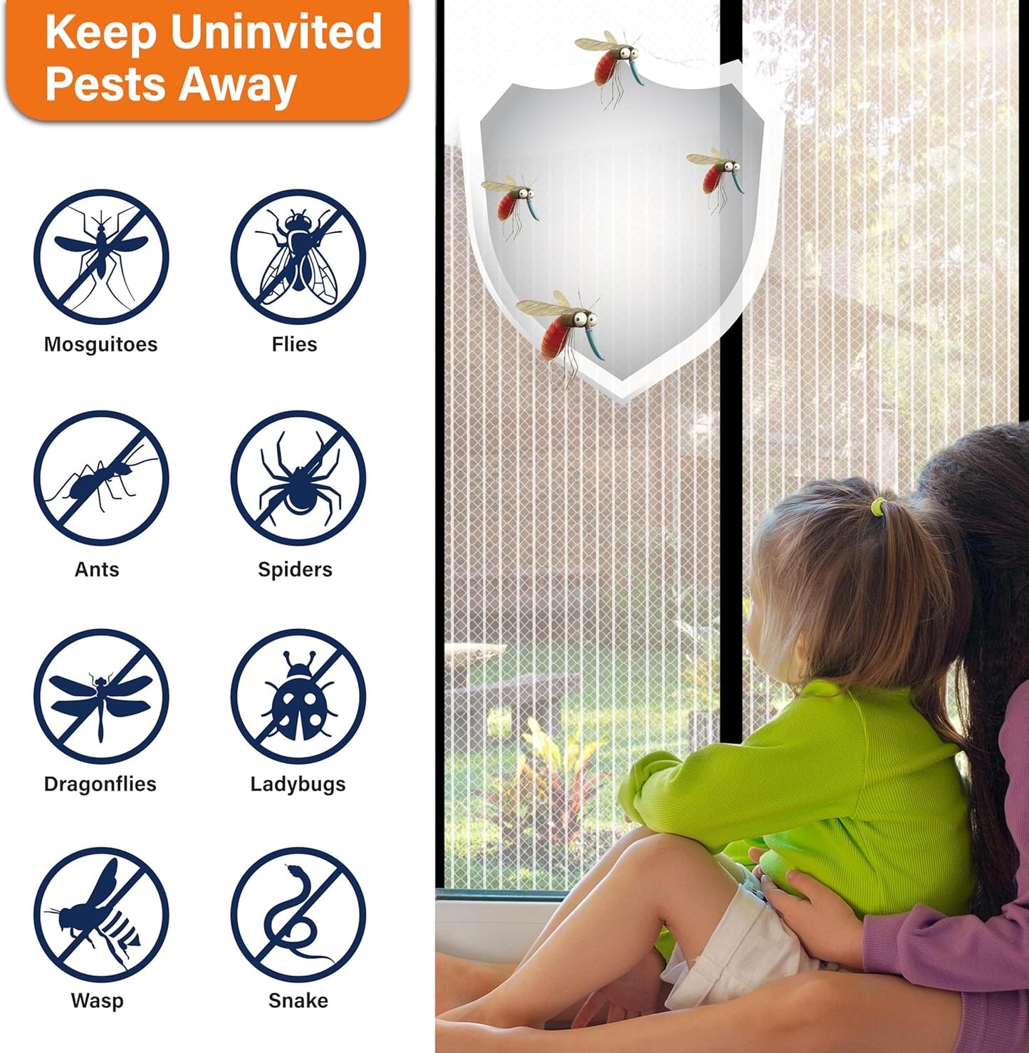 Mesh Screen with Magnetic Closure-Keeps Bugs Out Let Breeze in, Heavy Duty - Pet and Kid Friendly, Works with Front, Sliding Doors (38 x 82 Inch)