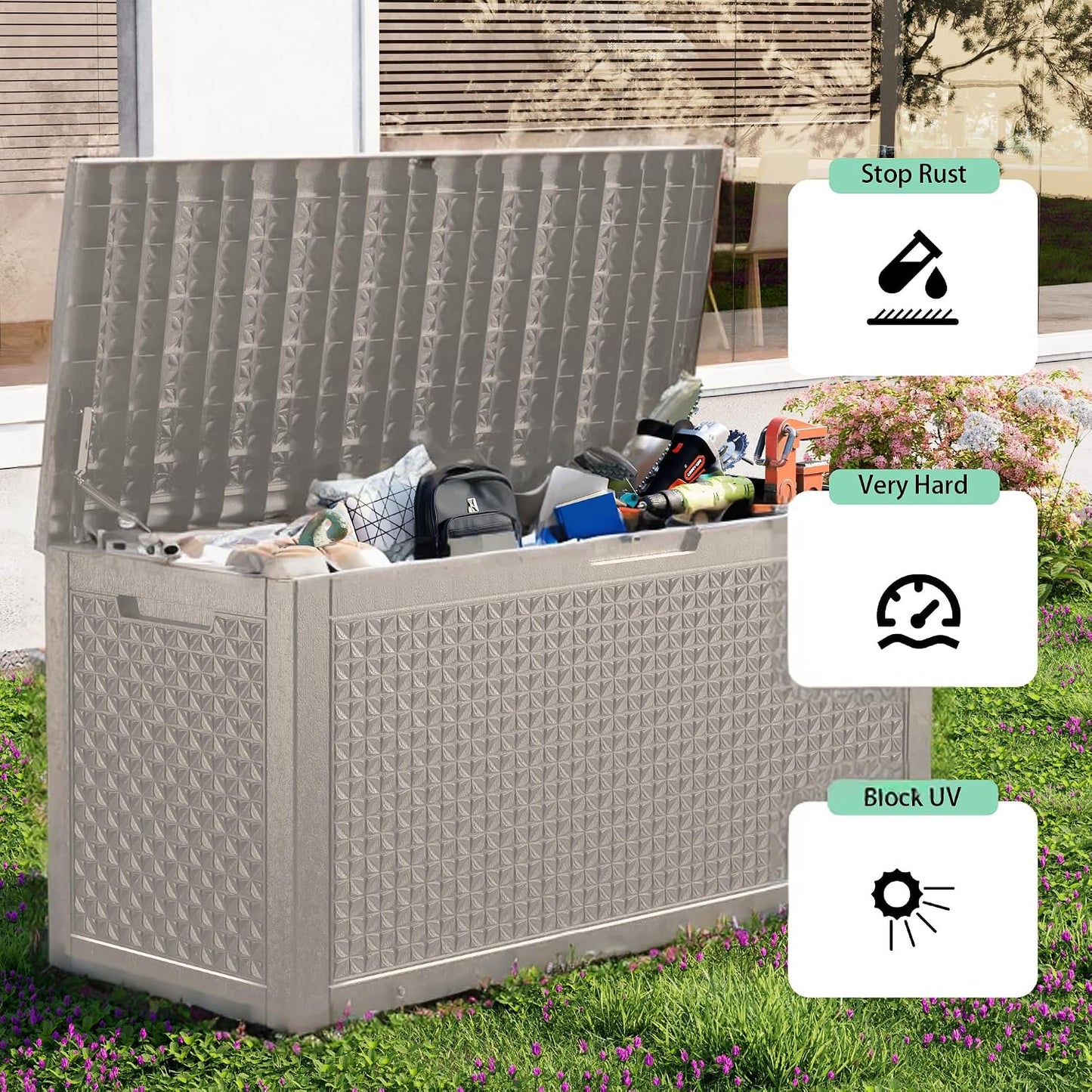 50Gal Outdoor Storage Box Anti-Theft Delivery Box Lockable Deck Box | Heavy-duty UV & weatherproof resin for secure parcel drop, patio cushion storage, garden tools & porch package organization