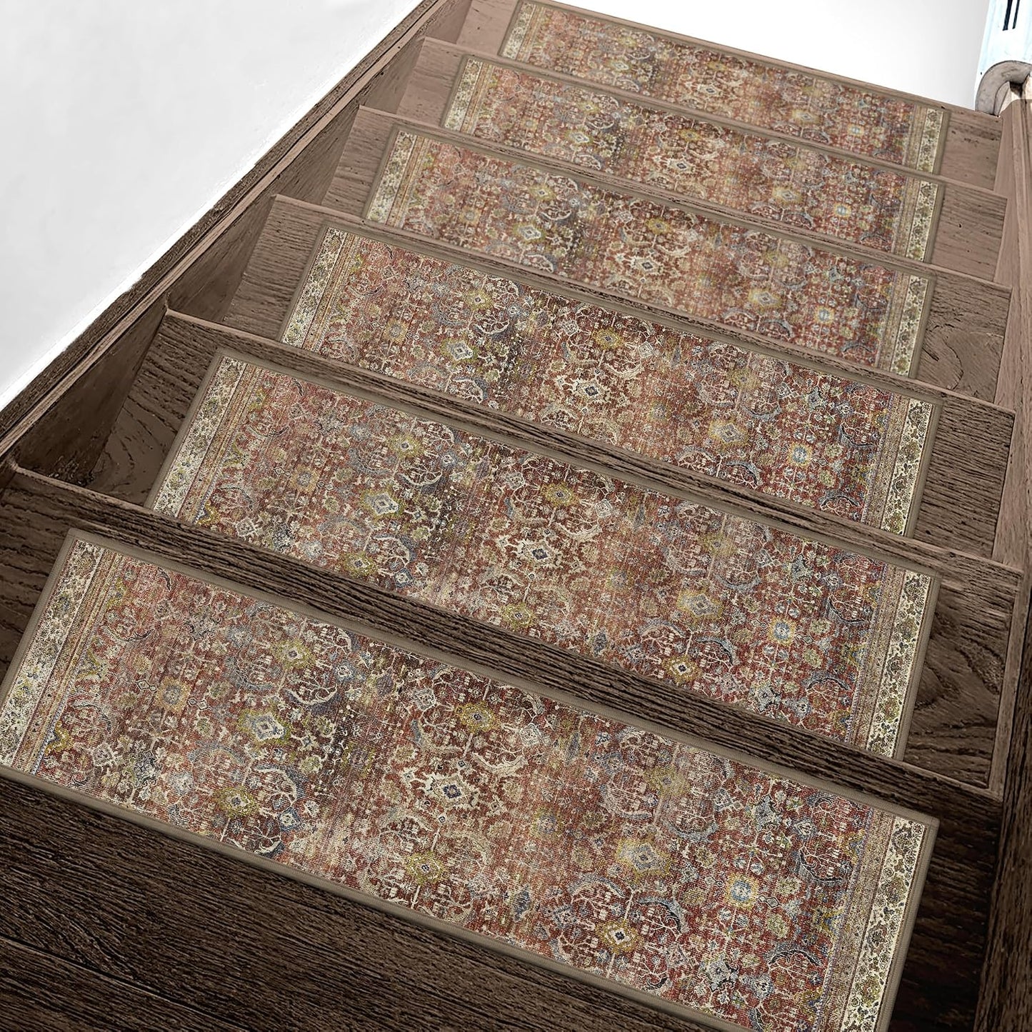 sarben Non Slip Stair Treads for Wooden Steps 15PCS - 8"x30" Indoor Safety Carpet, Edging Mats with TPE Adhesive Backing, Pet and Elderly Friendly Stair Rugs (Taupe) - Colors B