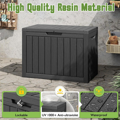 Outdoor Storage Box, 45 Gallon Deck Box with Lockable Lid, Waterproof Resin Storage Bin for Cushions, Garden Tools, Patio Furniture, Grey