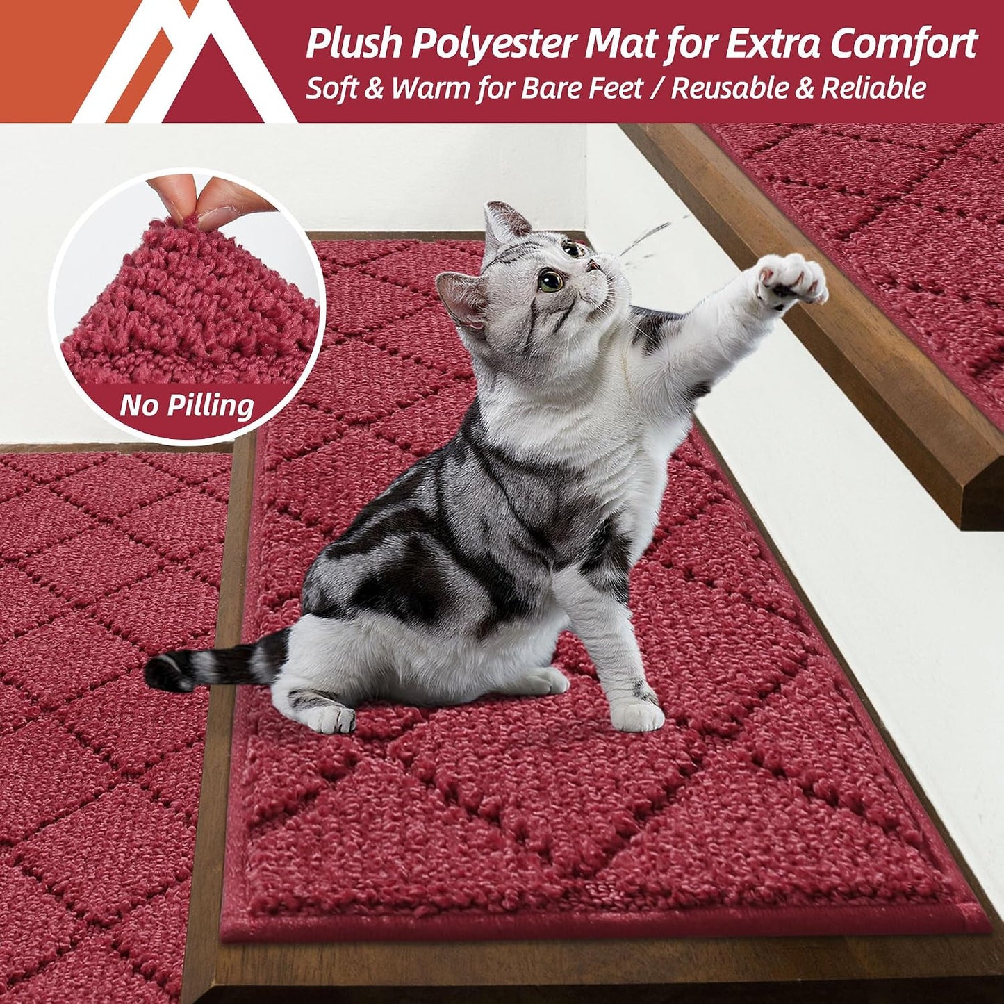 COSY HOMEER Edging Stair Treads Non-Slip Carpet Mat 28inX9in Indoor Stair Runners for Wooden Steps, Edging Stair Rugs for Kids and Dogs, 100% Polyester TPE Backing(4pc, Beige)