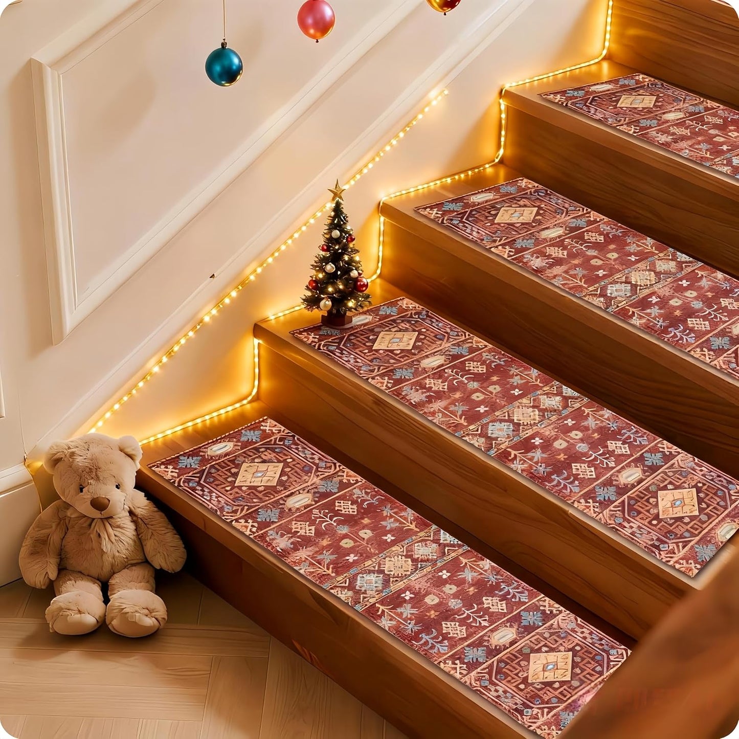 Stair Treads for Wooden Steps, Non Slip Stair Treads Carpet Indoor Residue Free Peel and Stick Washable Stair Covers, Safe for Dogs Kids Elders, Moroccan Beige, 8x30 inch, 1 Pack