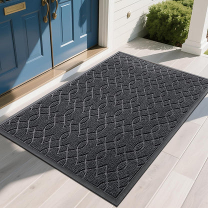 Yimobra Outdoor Mats for Front Door 29.5x17, All-Season Waterproof Doormat Outdoor Entrance, Heavy Duty Non-Slip Outside Door Mat for Garage Patio Proch Entryway Indoor, Black