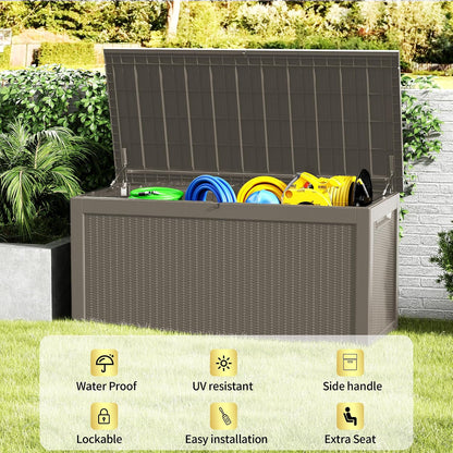 TARKARI 320 Gallon Lockable Resin Deck Box, Waterproof & UV-Resistant Outdoor Storage Box for Outdoor Cushion Storage, Garden Tools & Pool Accessories Storage, Black