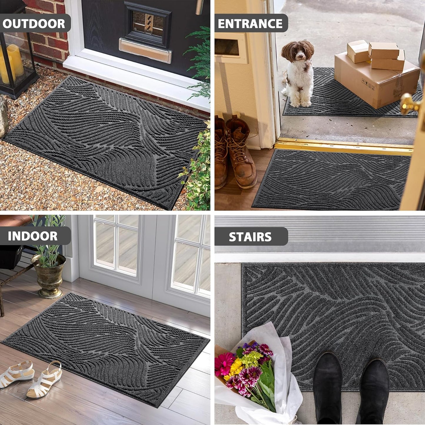 Yimobra Doormat Outdoor Entrance, Simple Stripes All-Weather Waterproof & Non-Slip Mat for Front Door, Heavy Duty Welcome Mat for Indoor, Garage, Patio-29.5x17, Dark Grey