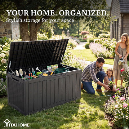 YITAHOME 100 Gallon Large Outdoor Deck Box | Waterproof Resin Storage Box, Lockable Indoor Outdoor Storage Container for Patio Furniture Cushions, Pool Accessories