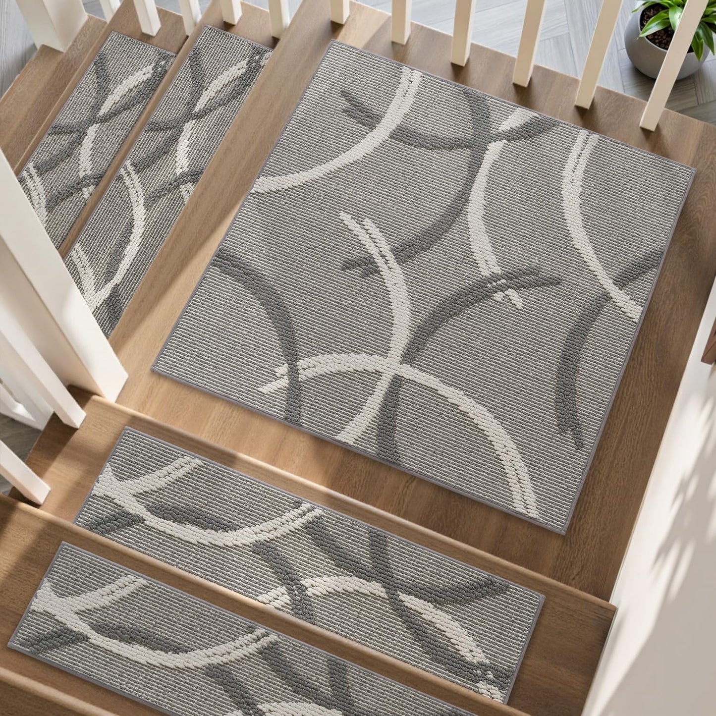 PADOOR Stair Treads Non Slip 15 PCS, 3D Peel and Stick Stair Treads for Wooden Steps Indoor, Residue-Free Adhesive Stair Runner for Kids, Elders & Pets, Washable Carpet for Stairs,8"x30",Brown