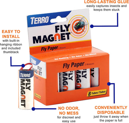 TERRO T518 Fly Magnet Indoor Housefly, 8 Count Pack, Sticky Fly Trap Indoor Hanging