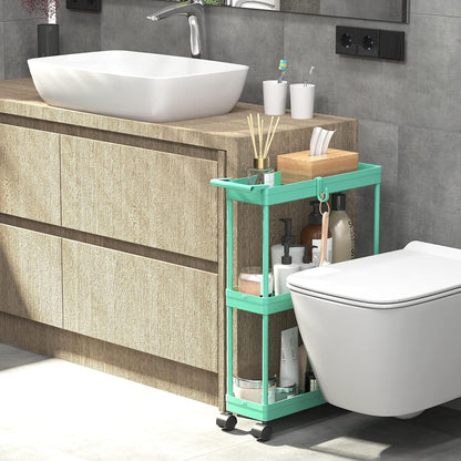 Simple Houseware 3-Tier Slim Rolling Cart w/Handle 5.5" Wx27.5 H, Turquoise | Storage Cart for Narrow Space (5.5-Inch Wide) Kitchen, Bathroom, Laundry Room