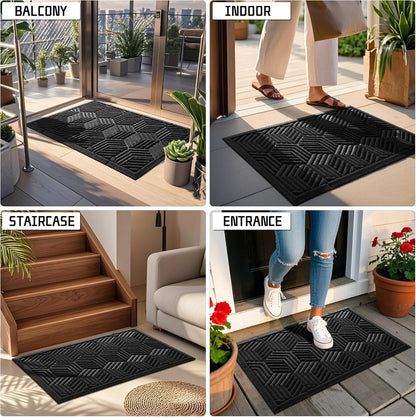 Yimobra Front Door Mat, All-Season Waterproof Outdoor Mat for Entrance with Drainage Holes, Heavy Duty Non-Slip Doormat for Garage Patio Entryway Indoor, 29.5x17, Red