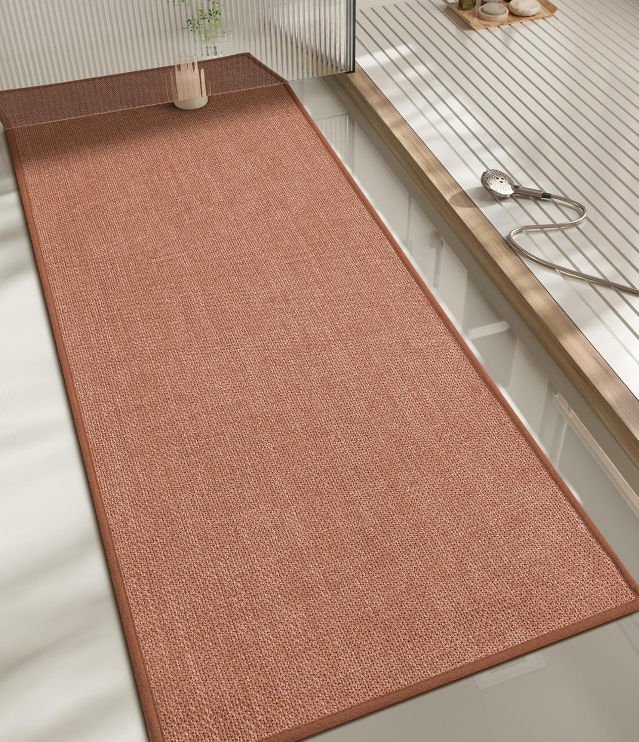chakme Bathroom Rugs Mat 24x17, Ultra Thin Non Slip Bath Mat Small Quick Dry Absorbent Bath Mat for Bathroom Floor, (Dark Beige, 24"x17")