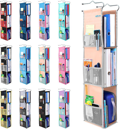 ABRA® 3 Shelf Hanging Locker Organizer for School, Gym, Work, Storage | Deep Shelves 6”x 9”| Eco-Friendly Fabric Healthy for Children | Adjustable School Locker Shelf 3 to 2 Shelves (Pink)