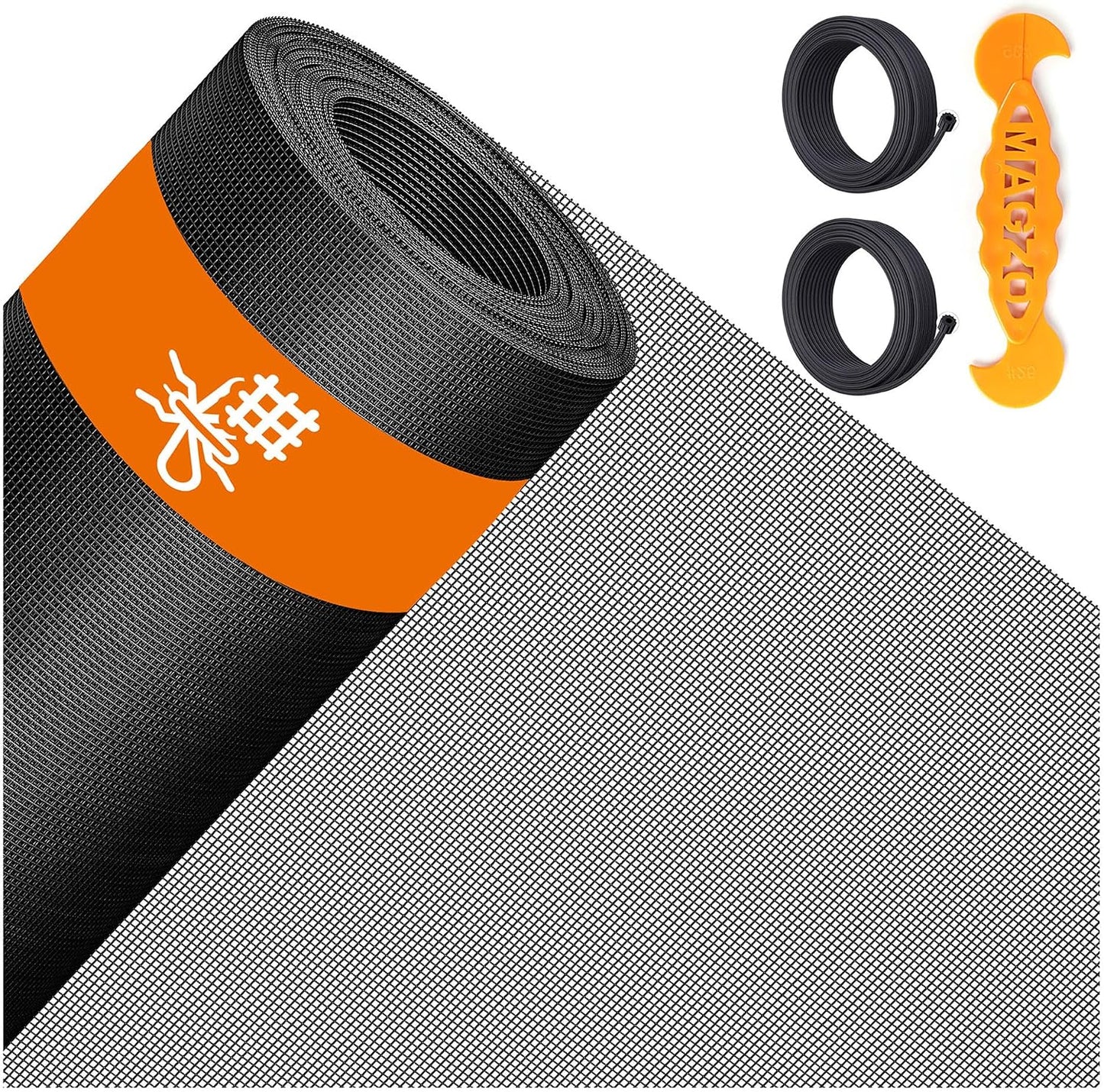 2PACK MAGZO Window&Door Screen Replacement Kit, 48''W x 99''L, with Retainer Spline (Total 65.6 FT) and Press-Fit Roller Tool, Scratch-Proof Polyester, Mesh Roll Repair for Patio, Pet Friendly, Grey