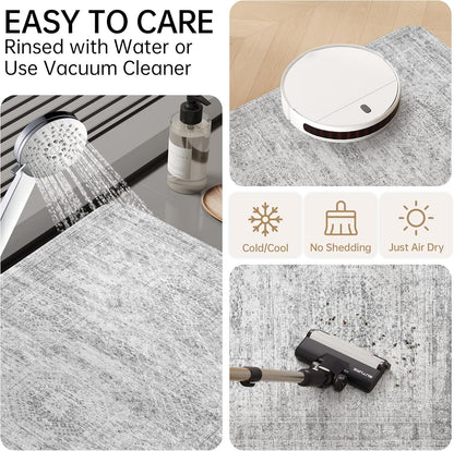 Mecko Bath Mat Rug, Rubber Non-Slip Quick Dry Absorbent Thin Bathroom Rugs Fit Under Door Bathroom Floor Mats-Shower Rug for in Front of Bathtub, Sink, Shower Room(Light Grey,16"x24")