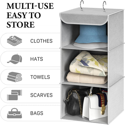 Simple Houseware 3-Shelf Hanging Closet Organizer, Fabric Storage Shelves with 57L Capacity, Black