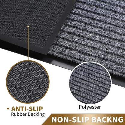 Yimobra Welcome Mat, Heavy Duty Sturdy Door Mats for Home Entrance Outdoor Indoor, Front Doormat for Outside Patio Floor Entry Porch Garage Office, Waterproof, Low Profile, 29.5x17, Black Grey