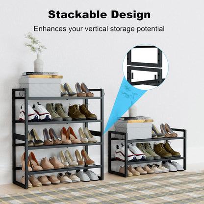 CHEMPFR Expandable & Stackable Metal Shoe Rack, Heavy-Duty Adjustable Shoe Organizer with Mesh Shelves, Freestanding Shoe Storage for Entryway Closet Garage (Black 3-Tier)