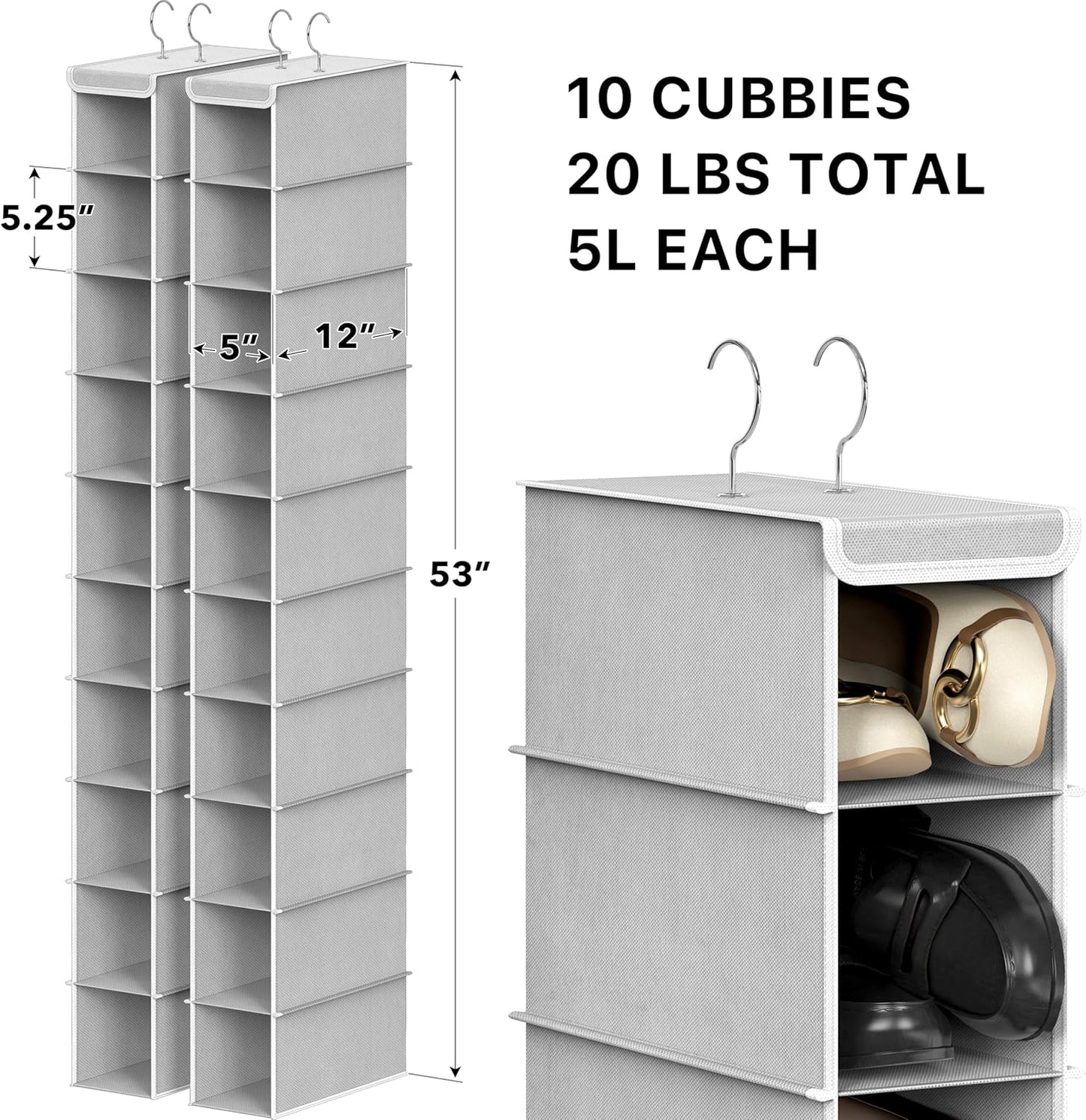 Simple Houseware 10 Shelves Hanging Shoes Organizer Holder for Closet, Grey