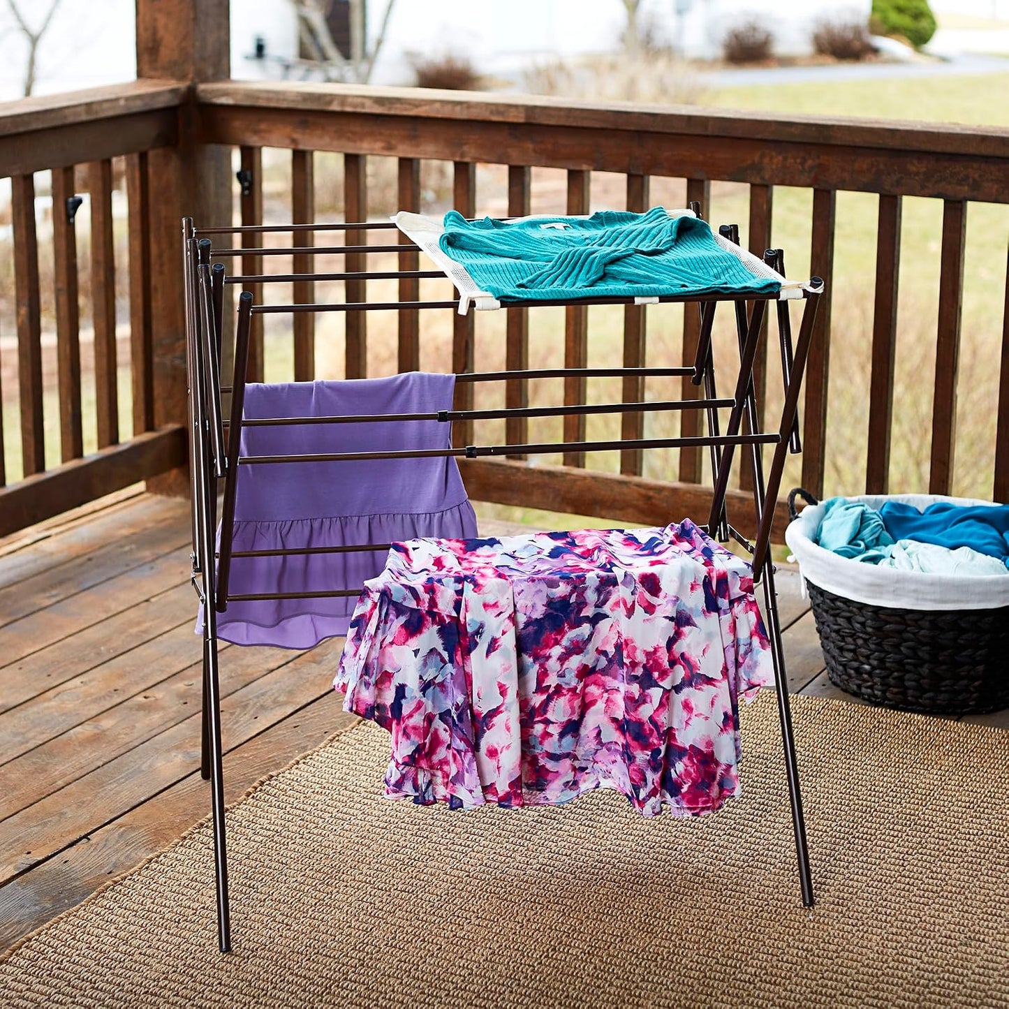 Household Essentials Clothes Drying Rack, Foldable, Expandable and Collapsible Laundry Drying Rack, Silver