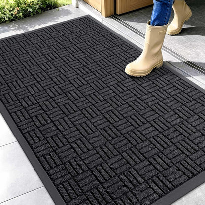 OLANLY Front Door Mat Outside Entrance 29.5x17, Absorbent, Heavy Duty Sturdy Natural Rubber Doormat Indoor Outdoor, Stain and Fade Resistant, Non-Slip Backing Low Profile Floor Mat for Entryway, Grey