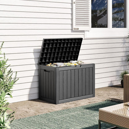 KAMABOKO 31 Gallon Outdoor Storage Box, Resin Deck Boxes Indoor and outdoor, Waterproof Storage Box Lockable Lid for Garden Tools, Package Delivery, Pool Supplies, Patio Cushions, Black