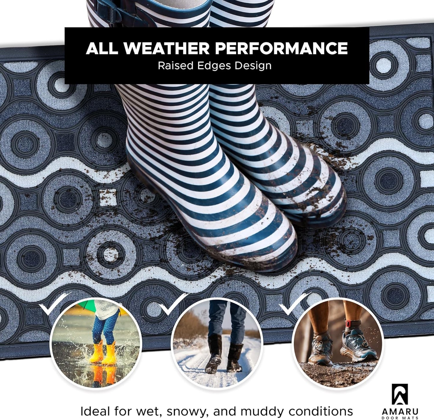 Extra Durable, Superior Absorption, Front Door Mat for Outdoor & Indoor - Welcome Mat for Entryway, Entrance, Patio, Porch - Waterproof, Non-Slip Backing, Coarse Fibers (Scales,17x29)