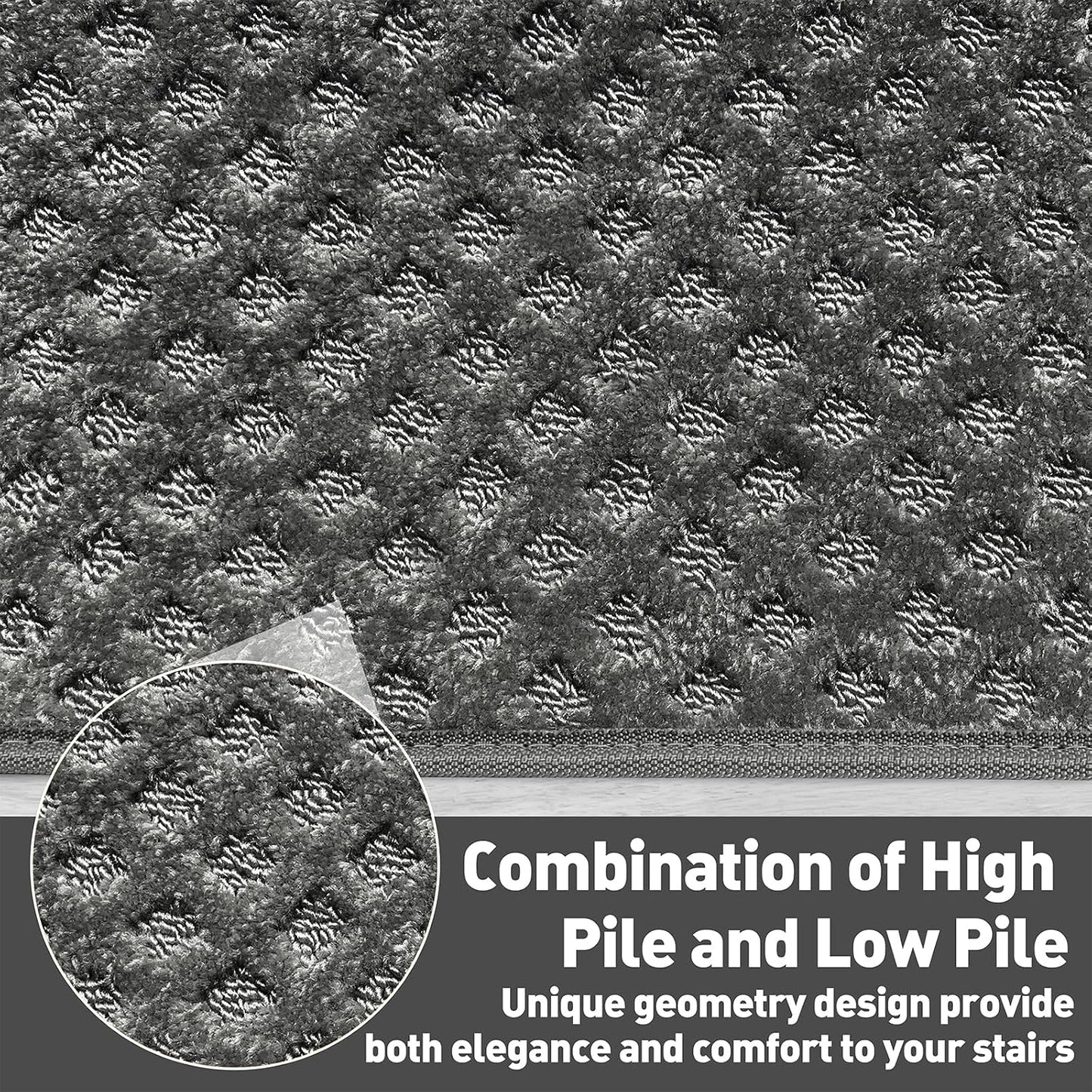PURE ERA Carpet Stair Treads Tape Free Non Slip Indoor Stair Carpet Stair Protectors Pet-Friendly Non-Slip Skid Resistant Washable Reusable 8" x 30"(2 Pieces,Black)