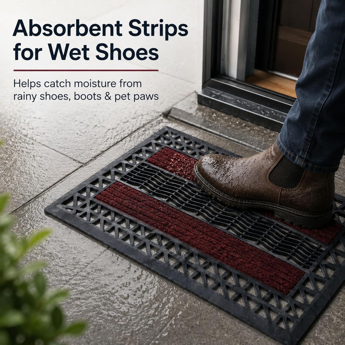 ROOM127 Outdoor Doormat, 28.3" x 17.3" Heavy Duty Rubber Scraper Mat | Absorbent Strips with Open Drainage, Low Profile Non-Slip Indoor Outdoor Entry Rug for Front Door Patio Garage Mudroom