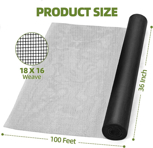 56 in × 100 ft Window Screen Mesh, Fiberglass Window Screen Replacement, Screen Mesh Roll for Window, Door, Patio, Porch (Black)