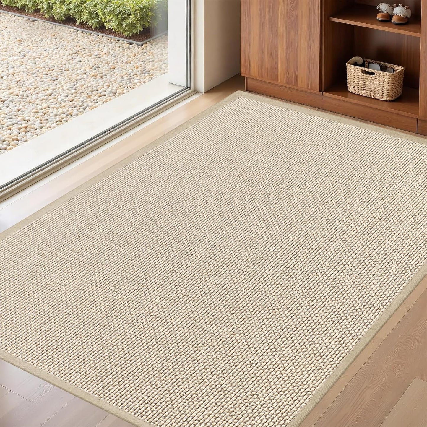 LEKEEPGO Door Mat 17"x29", Non Slip Door Mat Indoor Entrance, Rubber Backing Indoor Door mats Washable Absorbent Low-Profile Doormat Front Entryway Entry Resist Dirt Inside Door Mats, Khaki