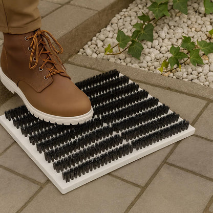 Relaxdays Shoe Scraper, Non-Slip Base, Strong PP Bristles, Outdoor & Indoor Brush Mat, Wood, Grey