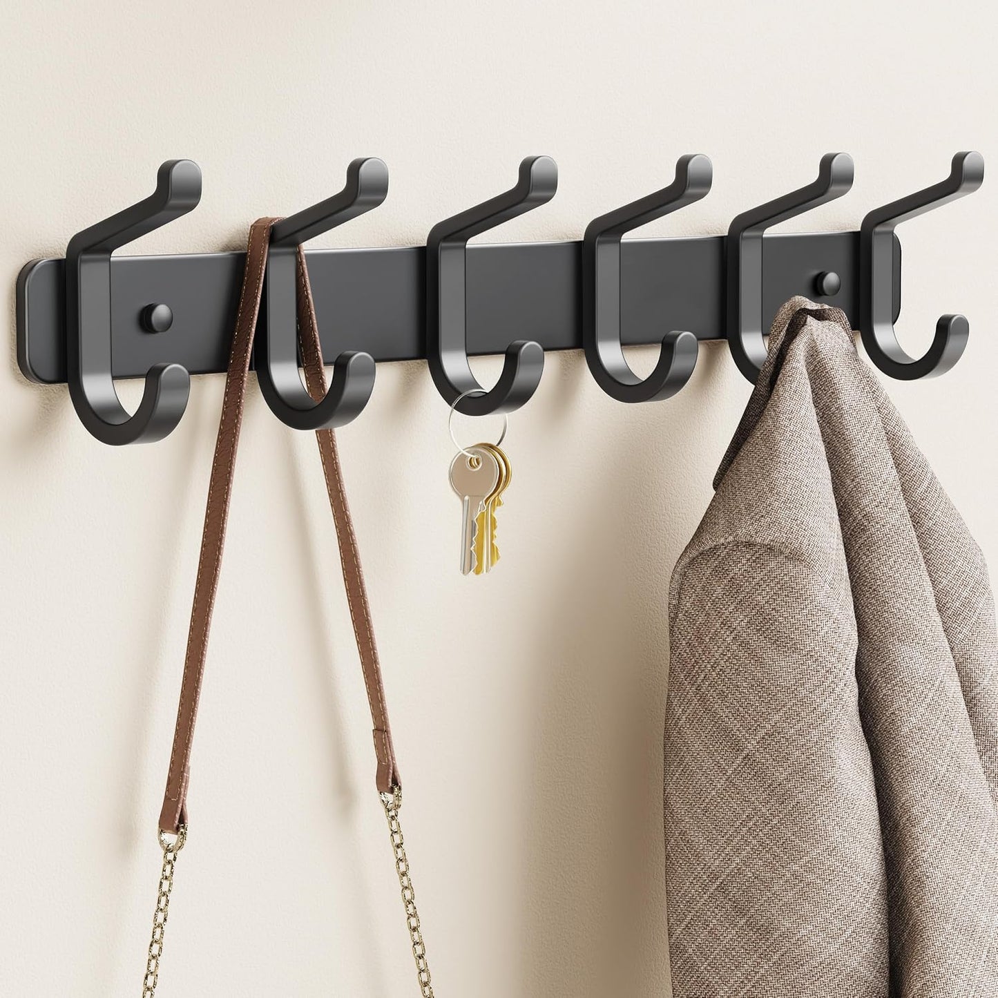 pickpiff Coat Rack Wall Mounted Heavy-Duty: Metal Coat Hanger 6 Hooks for Hanging Hat, Clothes, Robe, Keys, Backpack, Bathroom Towels, Jacket, Purse - Closet, Door, Entryway, Mudroom (Black, 1 Pack)