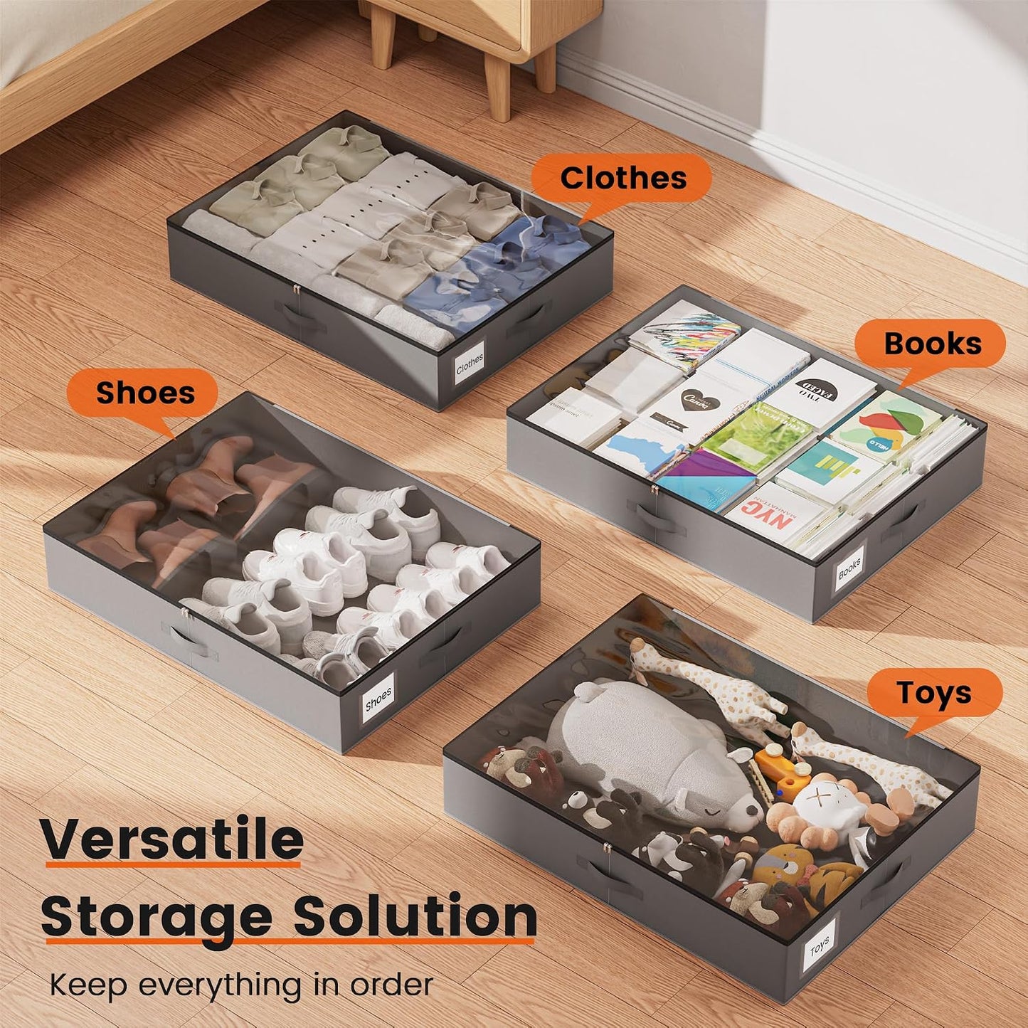 XXXL 78L Under Bed Storage with Wheels, Rolling Storage Containers with Clear Lid & Label, Heavy-Duty Metal Frame, Easy Pull-out, Underbed Storage Bins for Clothes, Shoes, Blankets, and Toys(2PACK)