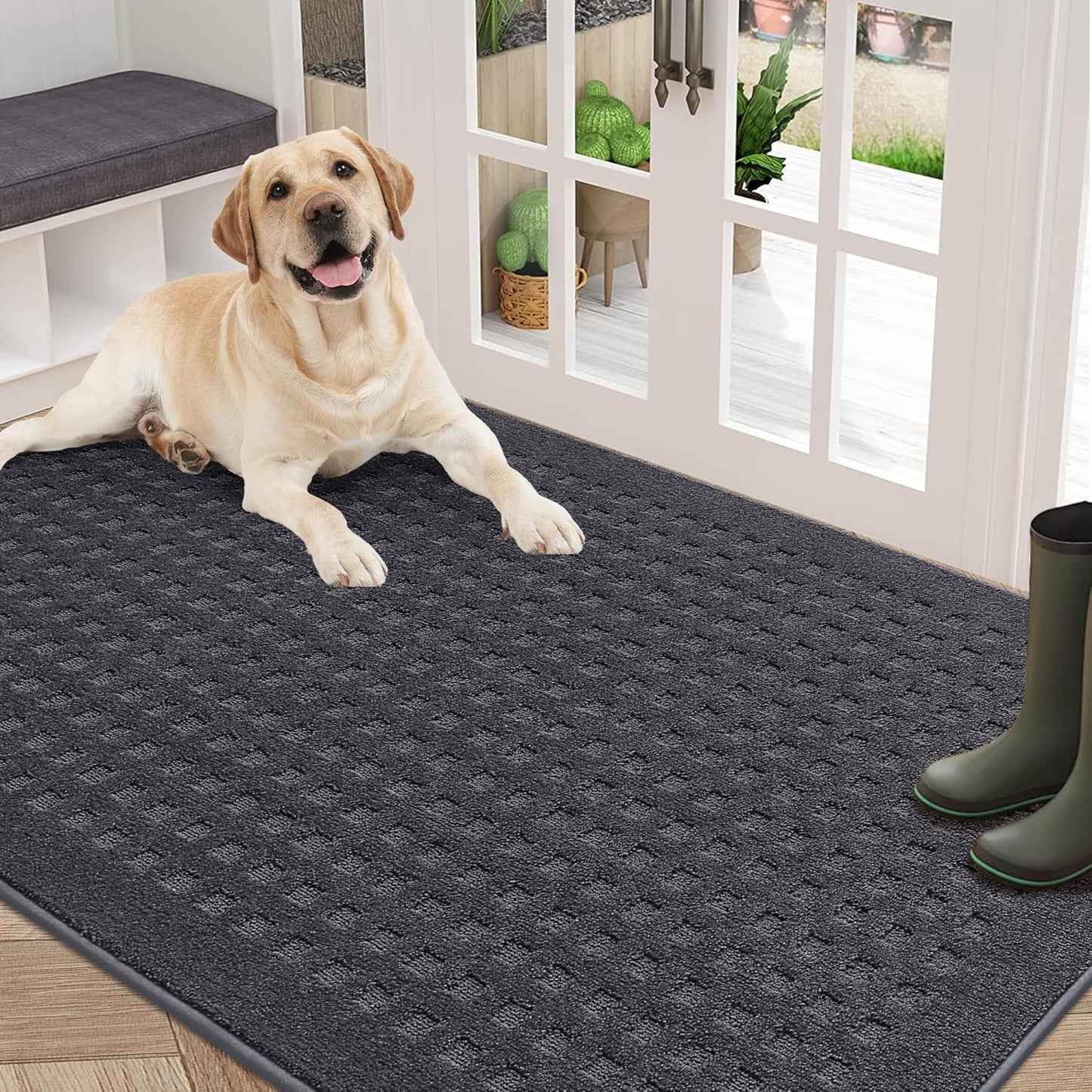 BEQHAUSE Dirt Trapper Door Mats 20"x32", Non-Slip Waffle Doormat Indoor Entrance Low-Profile, Dirt Resist and Absorbent Entryway Rugs Washable Inside Welcome Floor Mat for Front Back Door, Beige