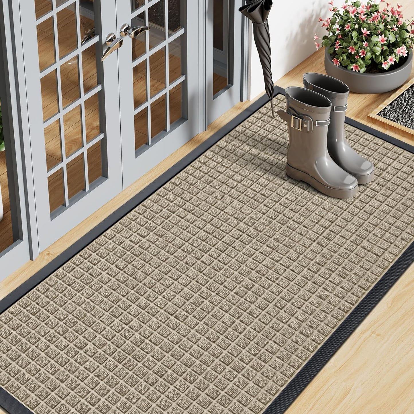 Smiry Front Door Mat Outside Entrance, Heavy Duty Natural Rubber Doormat, Non Slip, Trap Dirt and Moisture, Easy Clean, Low Profile Welcome Floor Mats for Indoor Outdoor Entry, 29.5x17 Inch, Black