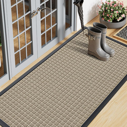 Smiry Front Door Mat Outside Entrance, Heavy Duty Natural Rubber Doormat, Non Slip, Trap Dirt and Moisture, Easy Clean, Low Profile Welcome Floor Mats for Indoor Outdoor Entry, 29.5x17 Inch, Black