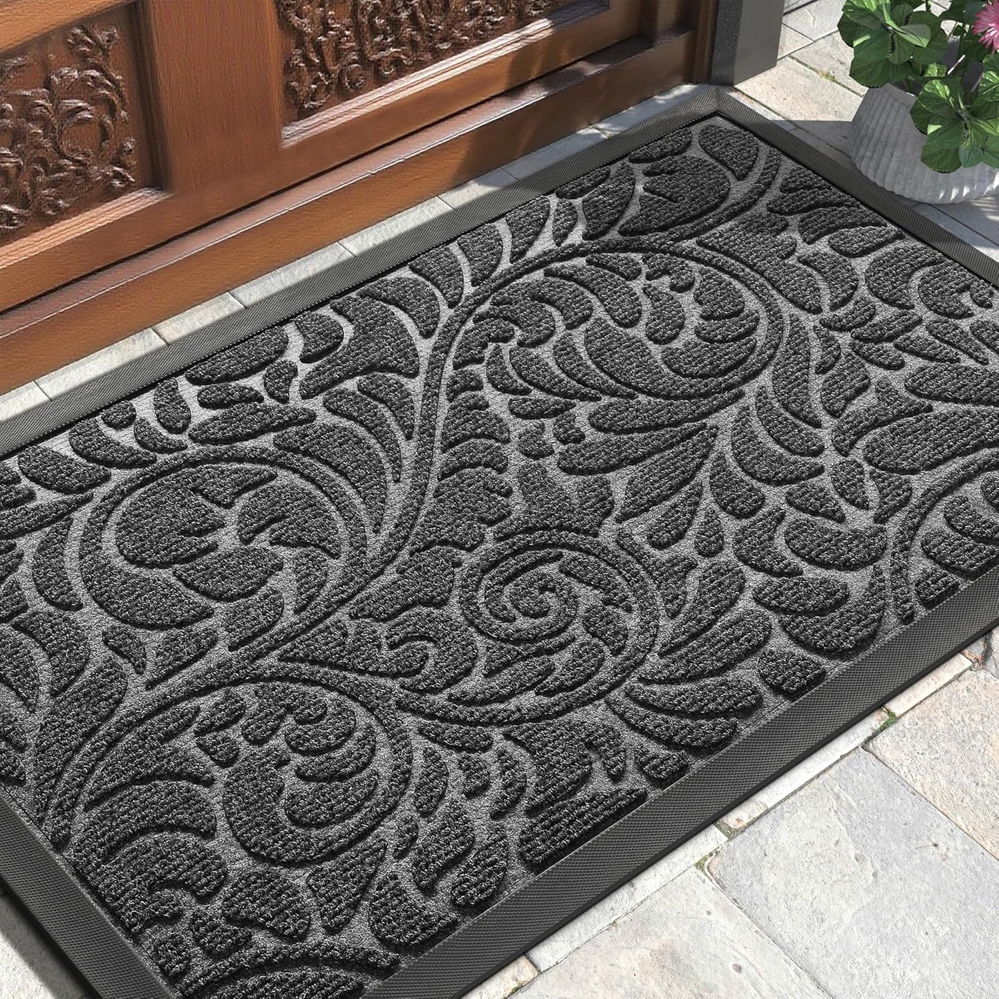 Yimobra Front Door Mat Outside Entrance, Waterproof Sturdy Retro Outdoor Mat, Heavy Duty Non-Slip Doormat for Garage Patio Entryway Indoor, Easy Clean, 29.5x17, Grey