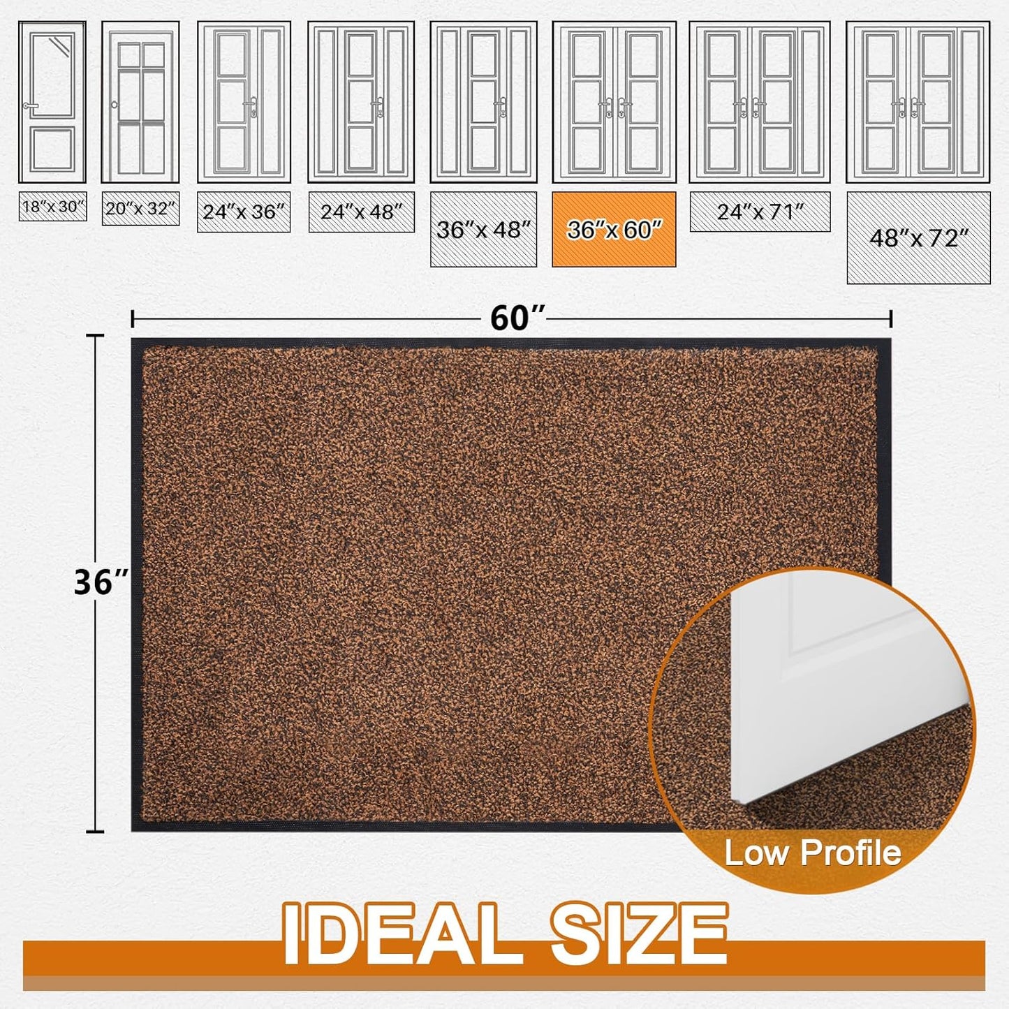 Mibao Front Door Mat, Dirt Trapper Welcome Mat for Outdoor Indoor, Non-Slip Waterproof Doormat, Durable Machine Washable Low Profile Entry Rug for Back Door Outside Patio Porch, 29.5" x 17", Grey