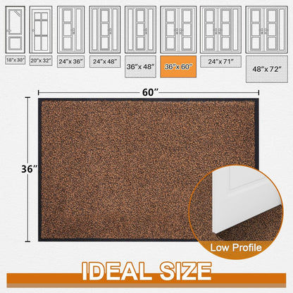 Mibao Front Door Mat, Dirt Trapper Welcome Mat for Outdoor Indoor, Non-Slip Waterproof Doormat, Durable Machine Washable Low Profile Entry Rug for Back Door Outside Patio Porch, 29.5" x 17", Grey