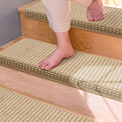 Brakki Bullnose Carpet Stair Treads, Non Slip Stair Treads for Wooden Steps Indoor, Stair Runner, Soft Stair Rugs, Edging Stair Protectors, Washable, 29.5"x9.5"x1.5" 14pcs, Beige
