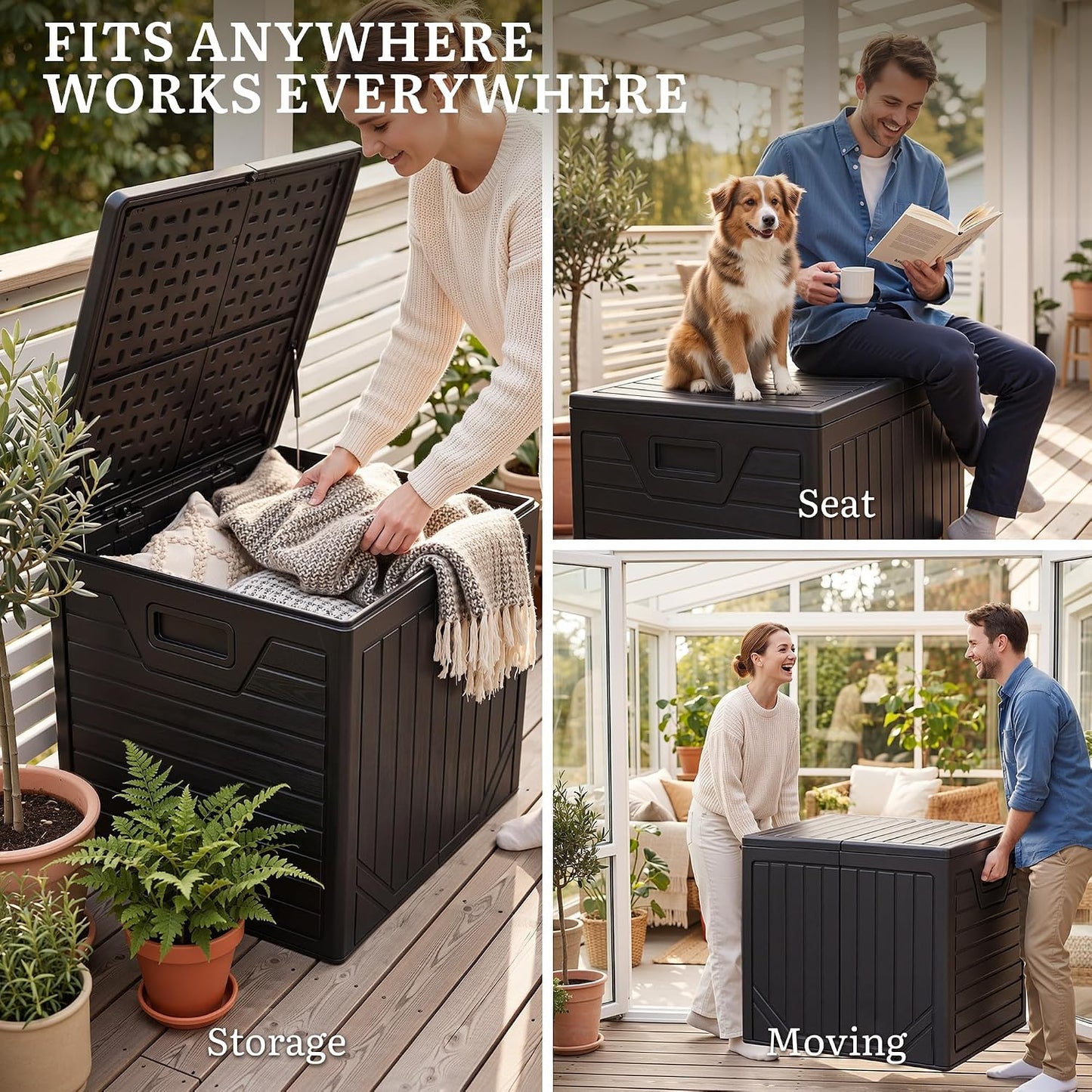 YITAHOME 100 Gallon Large Outdoor Deck Box | Waterproof Resin Storage Box, Lockable Indoor Outdoor Storage Container for Patio Furniture Cushions, Pool Accessories