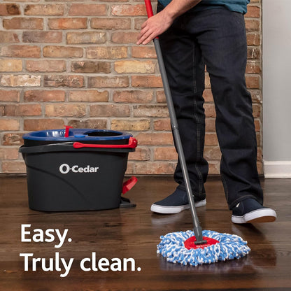 O-Cedar RinseClean Spin Mop & Bucket System + 2 Extra Mop Heads | Clean with Water | Removes 99% of Bacteria