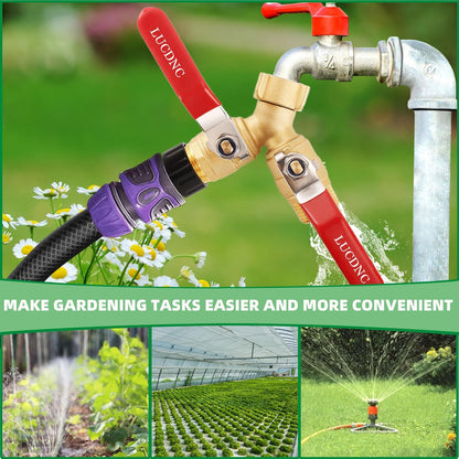 Upgrade Brass Garden Hose Splitter 2 Way Heavy Duty Y Valve With Stainless Steel Long Handle,4 Leakproof Washers,2 Connector,1 Tape As Gift,3/4" GHT Thread Water Hose Adapter