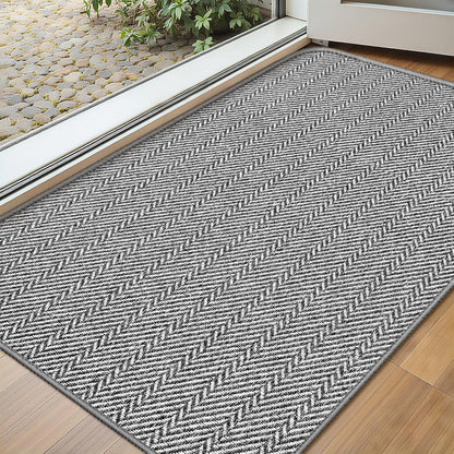 Ultra Thin Door Mat Indoor Entrance 17"x29", Low-Profile Indoor Door Mat, Non Slip Entry Mat Rubber Backing Unique Herringbone Design Inside Doormat Dirt Trapper Entryway Mats, Beige