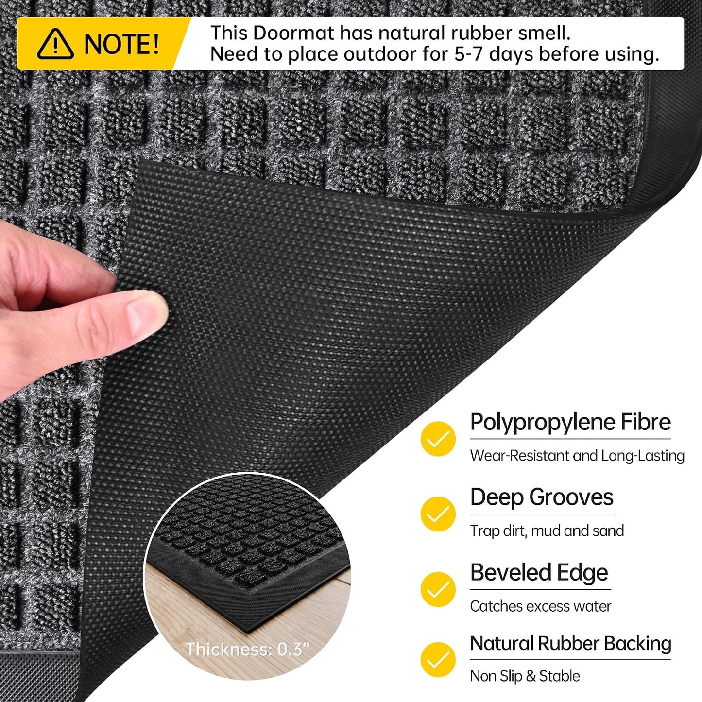Front Door Mat Indoor Outdoor, 48" x 36" Non Slip Welcome Doormat for Entryway, Heavy Duty Low Profile Entrance Rug for High Traffic Areas, Patio, Outside Entry, Yard, Porch Waterproof