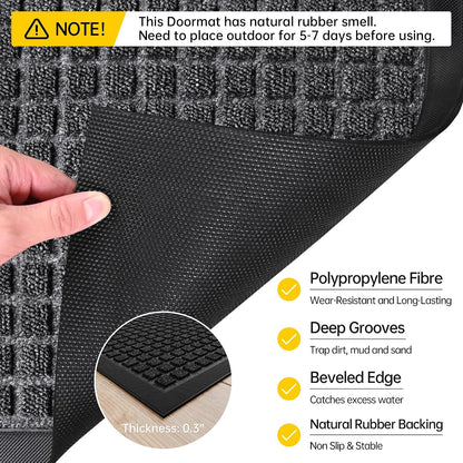 Front Door Mat Indoor Outdoor, 48" x 36" Non Slip Welcome Doormat for Entryway, Heavy Duty Low Profile Entrance Rug for High Traffic Areas, Patio, Outside Entry, Yard, Porch Waterproof